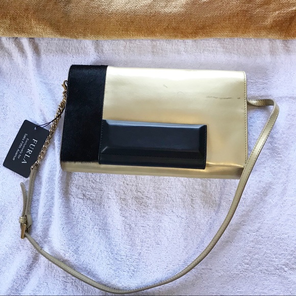 Handbags - FURLA Womens Fur Patent Leather Shoulder Bag